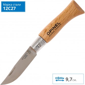 Нож OPINEL №3, нержавеющая сталь, рукоять из бука 001071